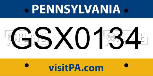 GSX0134 Pennsylvania License Plate