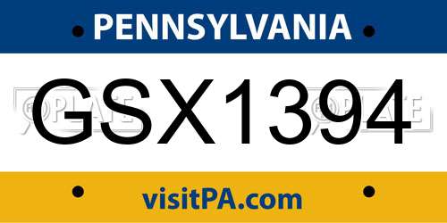 GSX1394 Pennsylvania License Plate