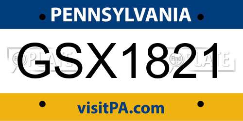 GSX1821 Pennsylvania License Plate