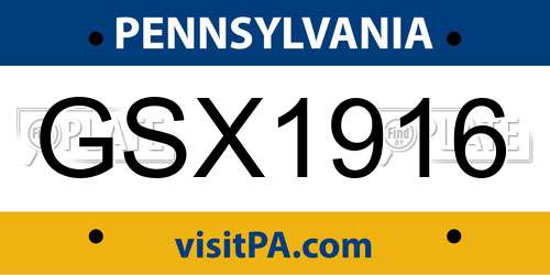 GSX1916 Pennsylvania License Plate