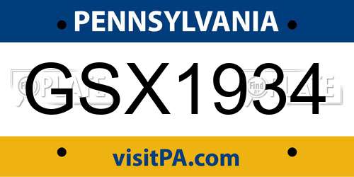 GSX1934 Pennsylvania License Plate