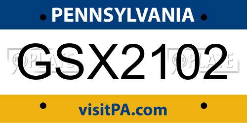 GSX2102 Pennsylvania License Plate