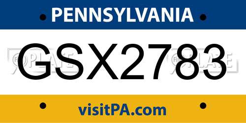 GSX2783 Pennsylvania License Plate