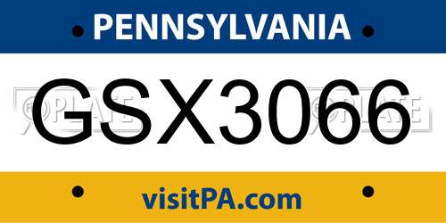 GSX3066 Pennsylvania License Plate