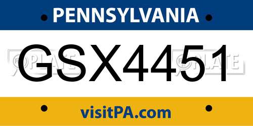 GSX4451 Pennsylvania License Plate