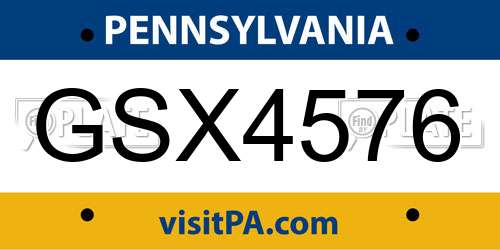 GSX4576 Pennsylvania License Plate