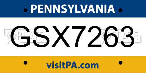 GSX7263 Pennsylvania License Plate