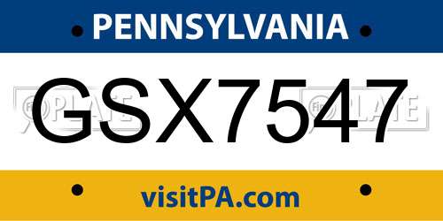 GSX7547 Pennsylvania License Plate
