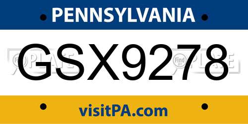 GSX9278 Pennsylvania License Plate