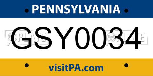 GSY0034 Pennsylvania License Plate