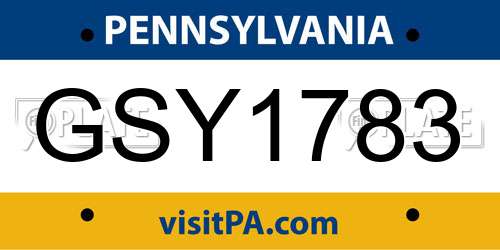 GSY1783 Pennsylvania License Plate