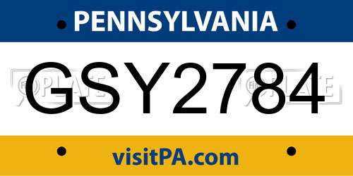 GSY2784 Pennsylvania License Plate