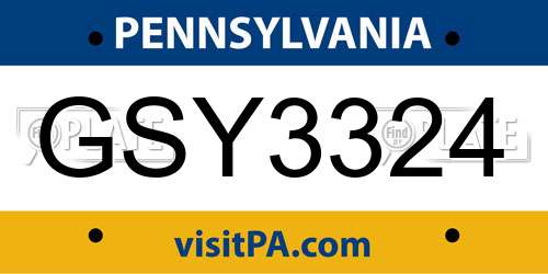 GSY3324 Pennsylvania License Plate