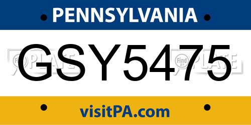 GSY5475 Pennsylvania License Plate