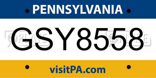 GSY8558 Pennsylvania License Plate