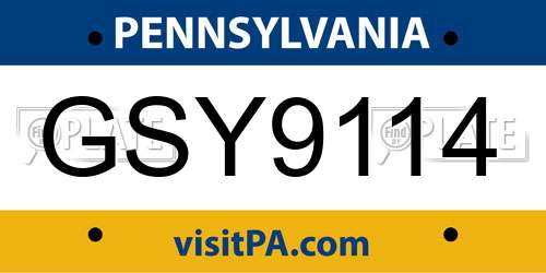 GSY9114 Pennsylvania License Plate