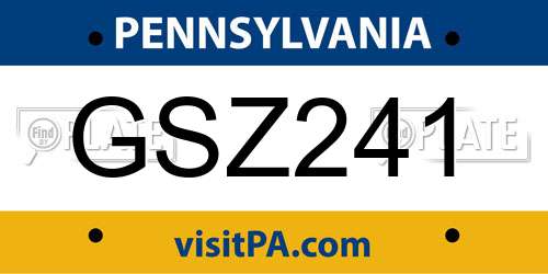 GSZ241 Pennsylvania License Plate