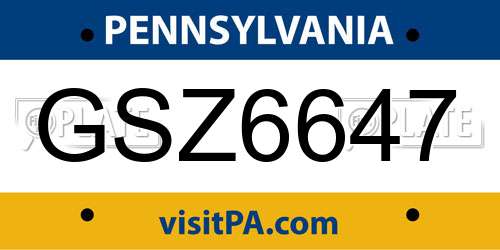 GSZ6647 Pennsylvania License Plate