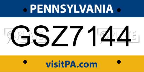 GSZ7144 Pennsylvania License Plate
