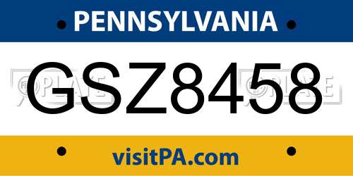 GSZ8458 Pennsylvania License Plate