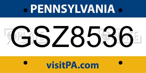 GSZ8536 Pennsylvania License Plate