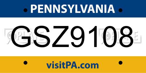 GSZ9108 Pennsylvania License Plate