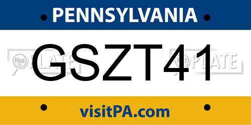 GSZT41 Pennsylvania License Plate