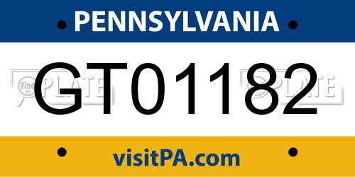 GT01182 Pennsylvania License Plate