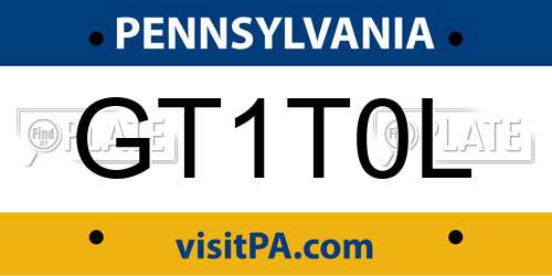 GT1T0L Pennsylvania License Plate