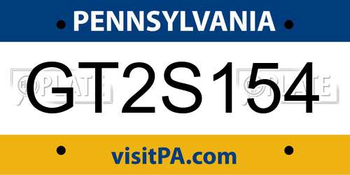 GT2S154 Pennsylvania License Plate