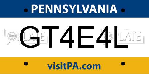 GT4E4L Pennsylvania License Plate