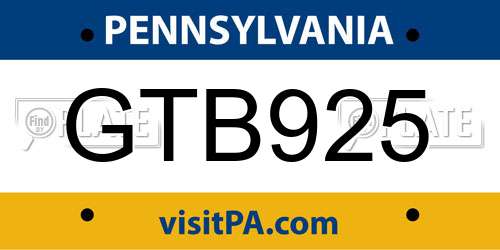 GTB925 Pennsylvania License Plate
