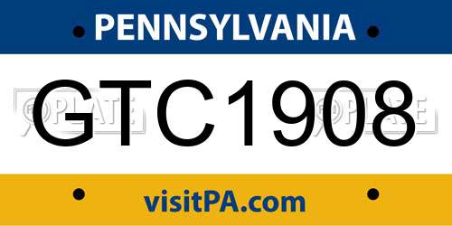 GTC1908 Pennsylvania License Plate