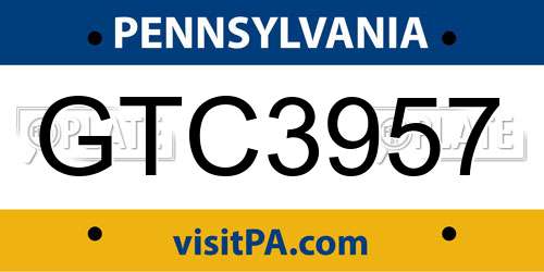 GTC3957 Pennsylvania License Plate