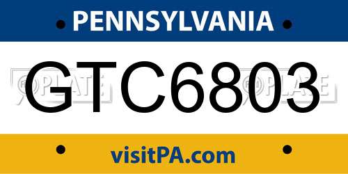 GTC6803 Pennsylvania License Plate