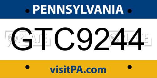 GTC9244 Pennsylvania License Plate