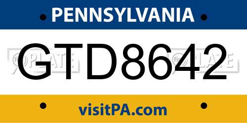 GTD8642 Pennsylvania License Plate