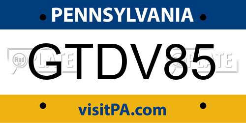 GTDV85 Pennsylvania License Plate