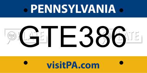 GTE386 Pennsylvania License Plate
