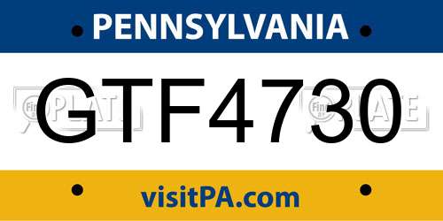 GTF4730 Pennsylvania License Plate