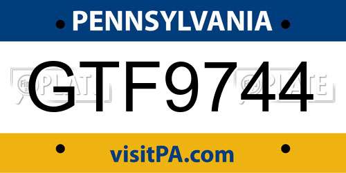 GTF9744 Pennsylvania License Plate