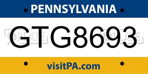 GTG8693 Pennsylvania License Plate