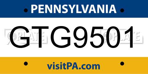 GTG9501 Pennsylvania License Plate