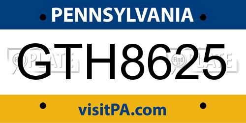 GTH8625 Pennsylvania License Plate