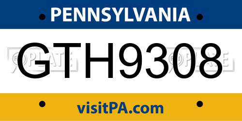 GTH9308 Pennsylvania License Plate