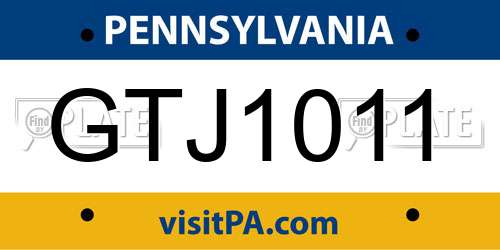 GTJ1011 Pennsylvania License Plate