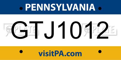 GTJ1012 Pennsylvania License Plate