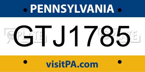 GTJ1785 Pennsylvania License Plate