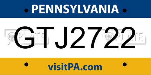 GTJ2722 Pennsylvania License Plate