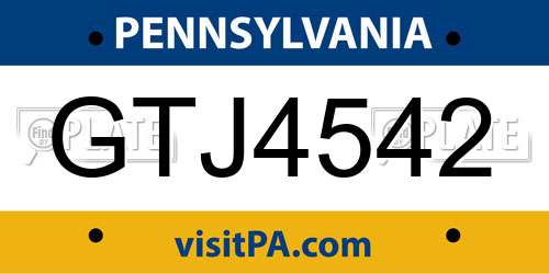 GTJ4542 Pennsylvania License Plate